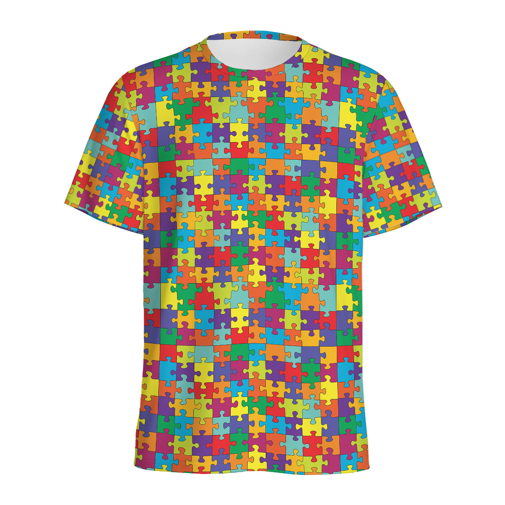 Colorful Autism Awareness Puzzle Print Men's Sports T-Shirt