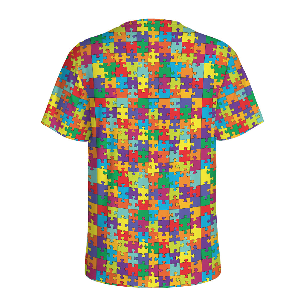 Colorful Autism Awareness Puzzle Print Men's Sports T-Shirt