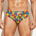 Colorful Autism Awareness Puzzle Print Men's Swim Briefs