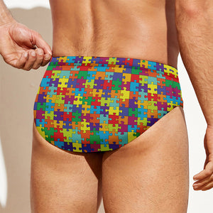 Colorful Autism Awareness Puzzle Print Men's Swim Briefs