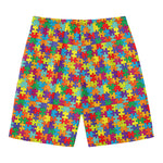 Colorful Autism Awareness Puzzle Print Men's Swim Trunks