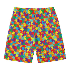 Colorful Autism Awareness Puzzle Print Men's Swim Trunks