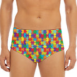 Colorful Autism Awareness Puzzle Print Men's Triangle Swim Briefs