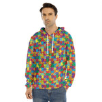 Colorful Autism Awareness Puzzle Print Men's Velvet Pullover Hoodie