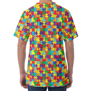 Colorful Autism Awareness Puzzle Print Men's Velvet T-Shirt