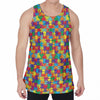 Colorful Autism Awareness Puzzle Print Men's Velvet Tank Top