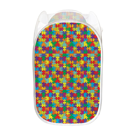Colorful Autism Awareness Puzzle Print Mesh Laundry Hamper