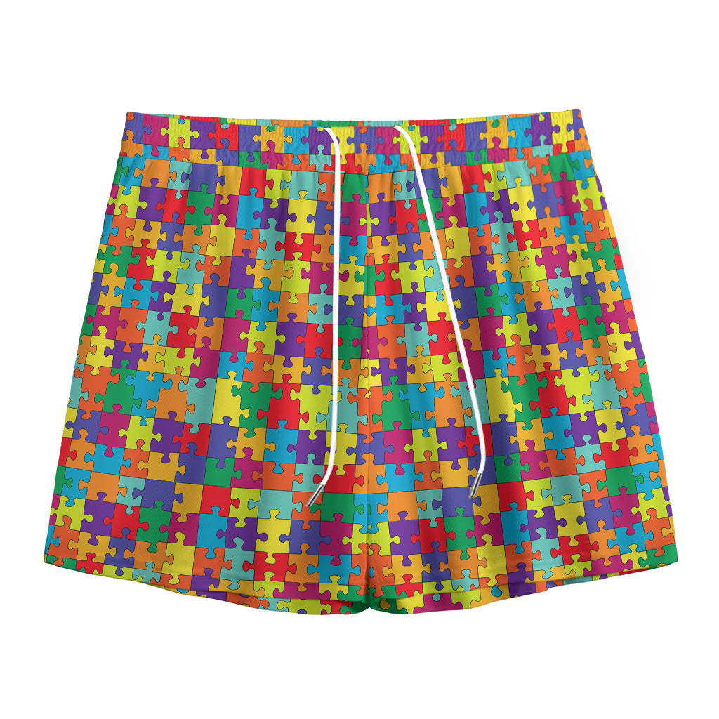 Colorful Autism Awareness Puzzle Print Mesh Shorts