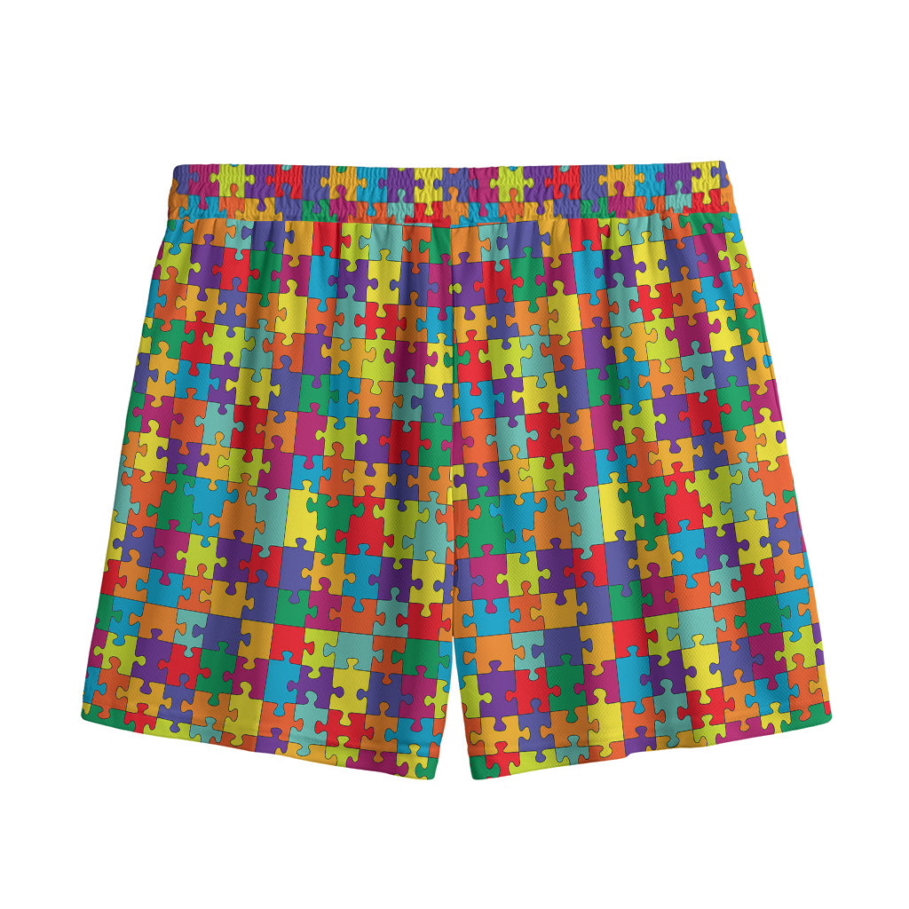 Colorful Autism Awareness Puzzle Print Mesh Shorts