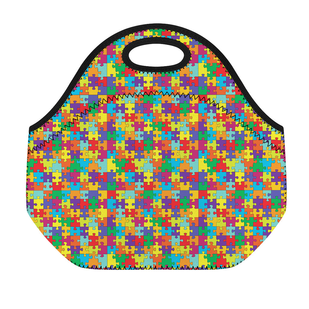 Colorful Autism Awareness Puzzle Print Neoprene Lunch Bag