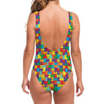 Colorful Autism Awareness Puzzle Print One Piece Swimsuit