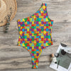 Colorful Autism Awareness Puzzle Print One Shoulder Bodysuit