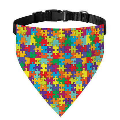 Colorful Autism Awareness Puzzle Print Over The Collar Dog Bandana