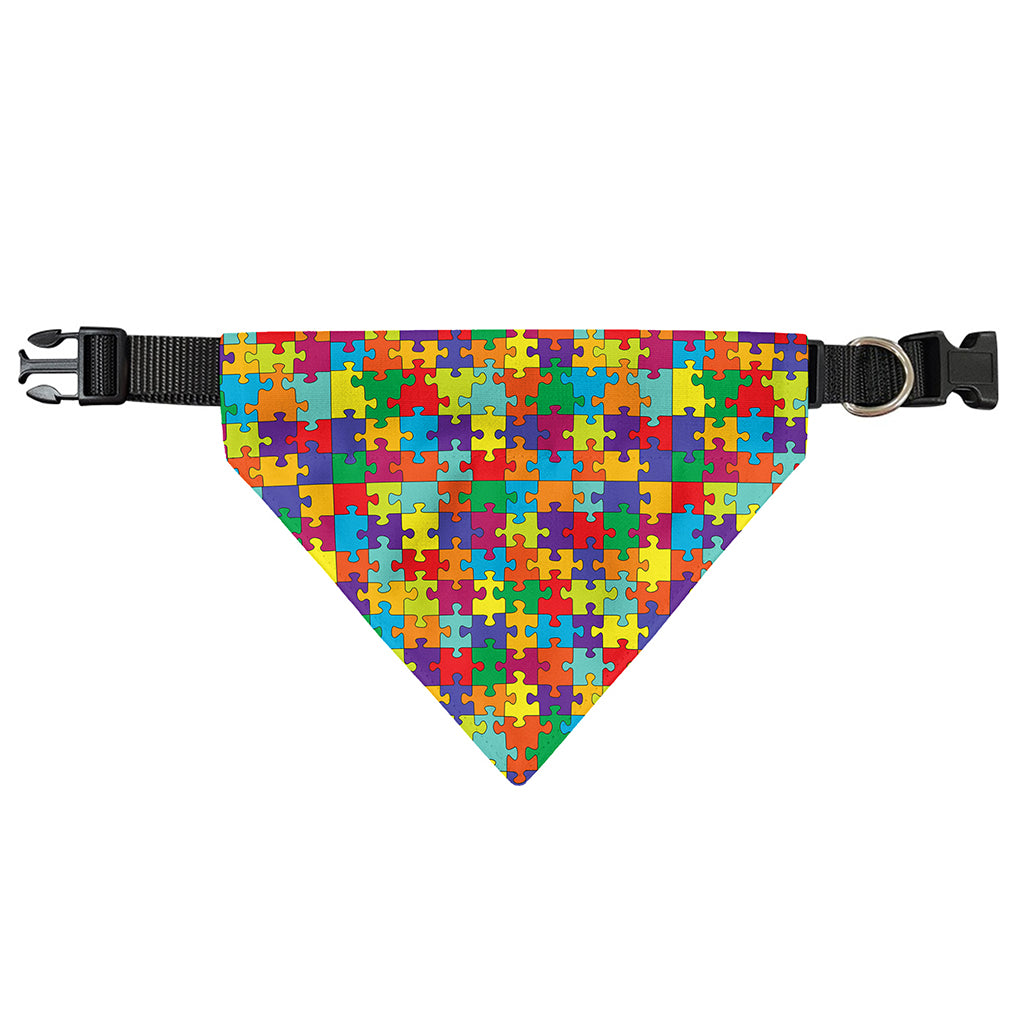 Colorful Autism Awareness Puzzle Print Over The Collar Dog Bandana