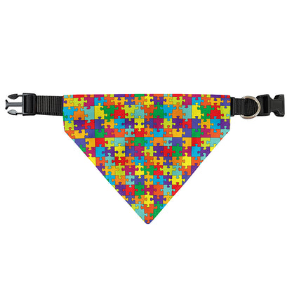 Colorful Autism Awareness Puzzle Print Over The Collar Dog Bandana
