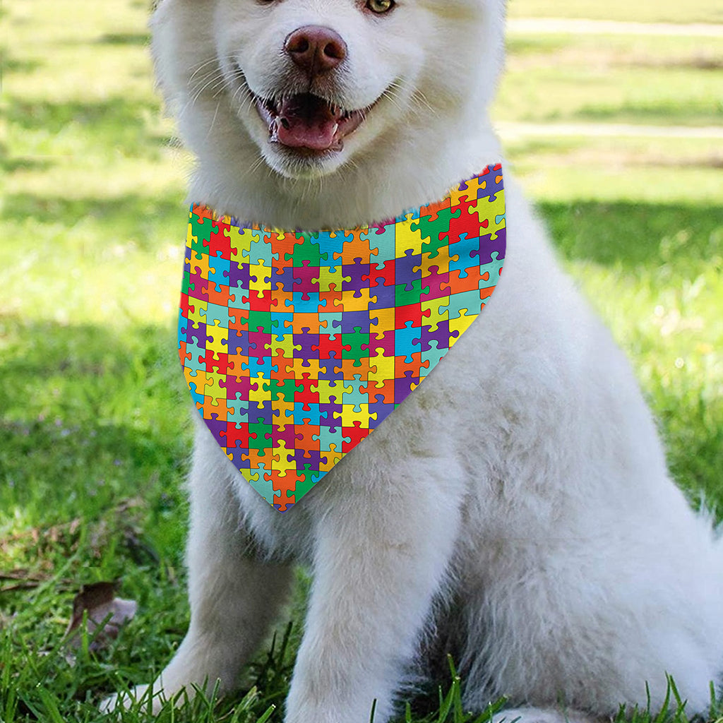 Colorful Autism Awareness Puzzle Print Over The Collar Dog Bandana