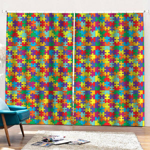 Colorful Autism Awareness Puzzle Print Pencil Pleat Curtains