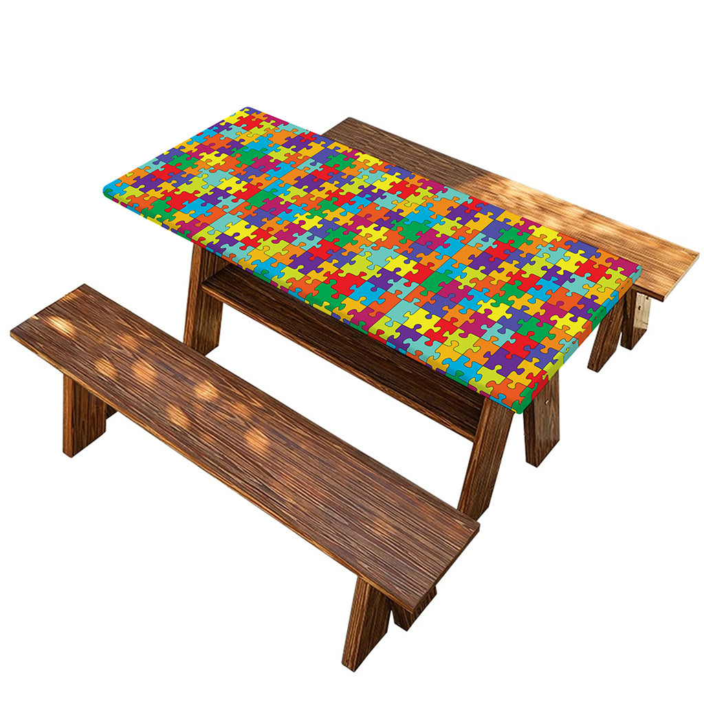 Colorful Autism Awareness Puzzle Print Picnic Table Cover