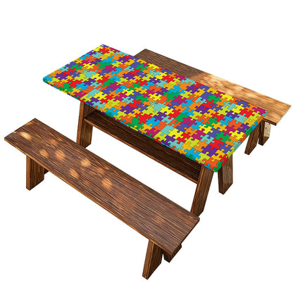 Colorful Autism Awareness Puzzle Print Picnic Table Cover