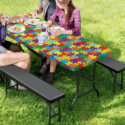 Colorful Autism Awareness Puzzle Print Picnic Table Cover