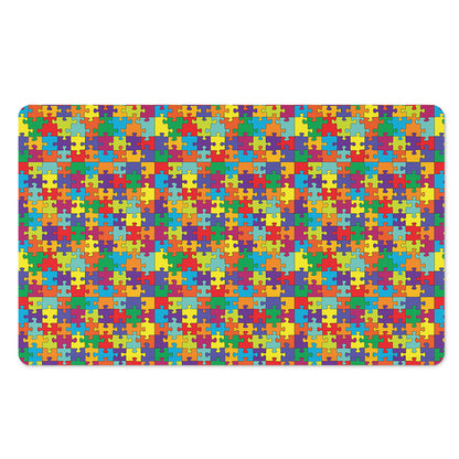 Colorful Autism Awareness Puzzle Print Polyester Doormat