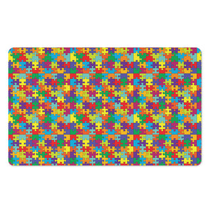 Colorful Autism Awareness Puzzle Print Polyester Doormat