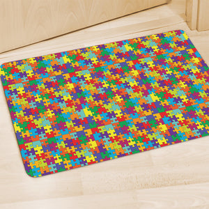 Colorful Autism Awareness Puzzle Print Polyester Doormat