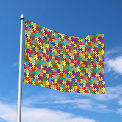 Colorful Autism Awareness Puzzle Print Polyester Flag