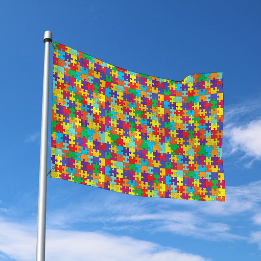 Colorful Autism Awareness Puzzle Print Polyester Flag