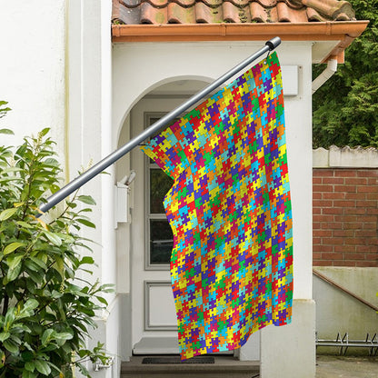 Colorful Autism Awareness Puzzle Print Polyester Flag