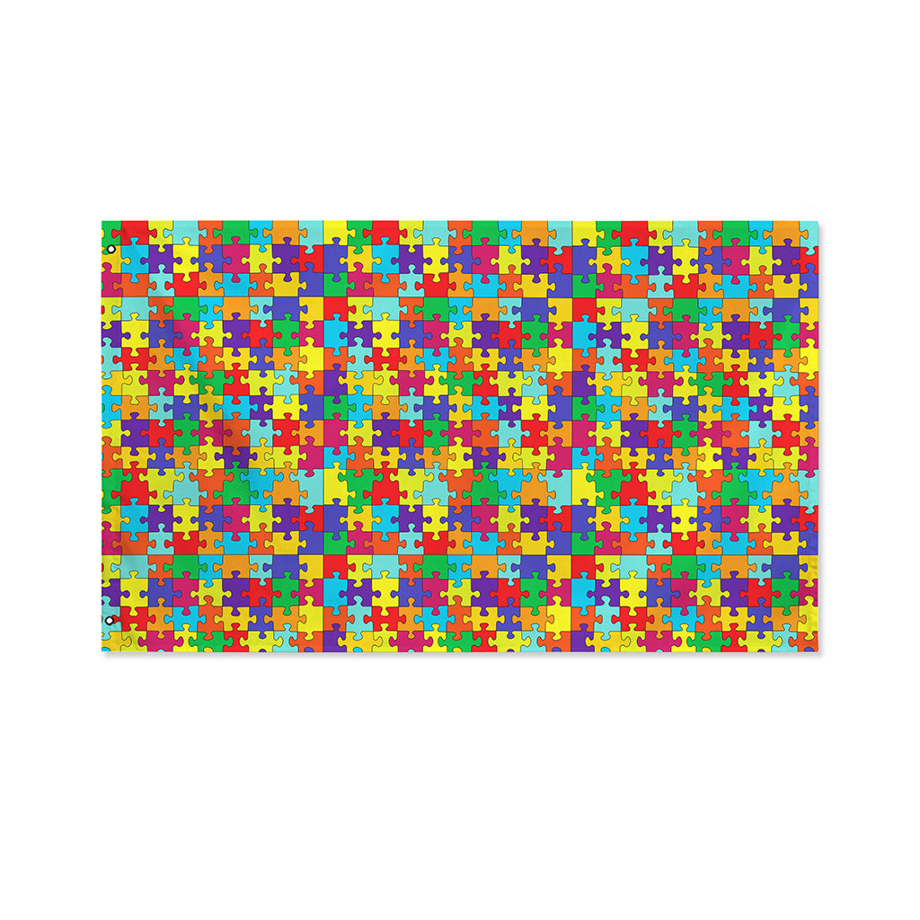 Colorful Autism Awareness Puzzle Print Polyester Flag