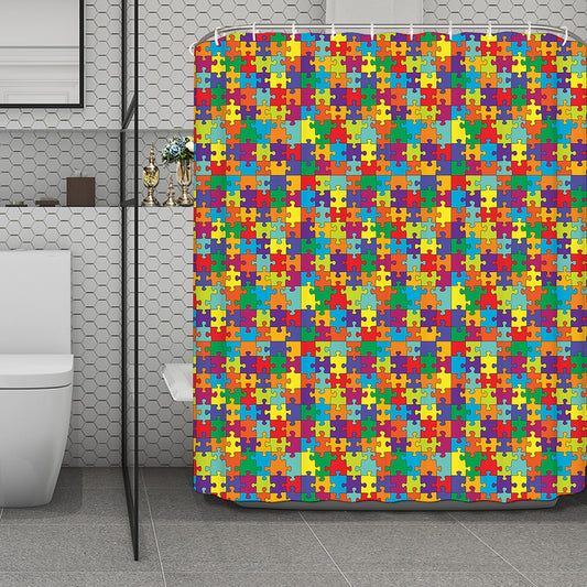 Colorful Autism Awareness Puzzle Print Polyester Shower Curtain