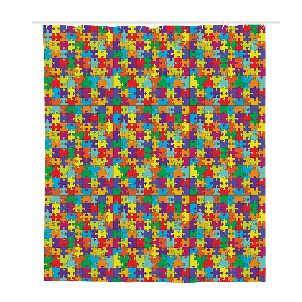 Colorful Autism Awareness Puzzle Print Polyester Shower Curtain