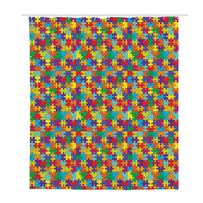 Colorful Autism Awareness Puzzle Print Polyester Shower Curtain