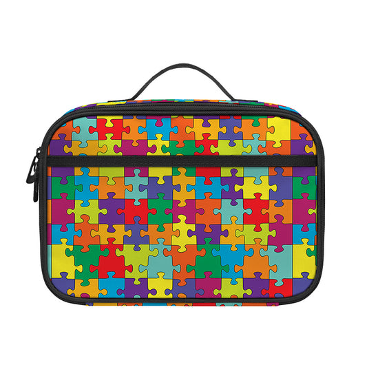 Colorful Autism Awareness Puzzle Print Portable Lunch Bag