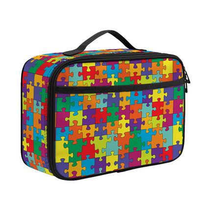 Colorful Autism Awareness Puzzle Print Portable Lunch Bag