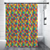 Colorful Autism Awareness Puzzle Print Premium Shower Curtain