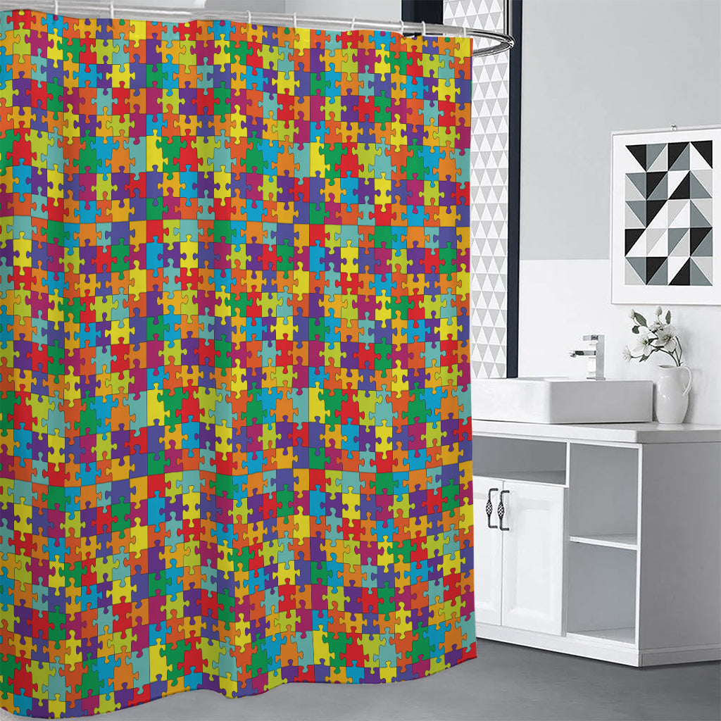 Colorful Autism Awareness Puzzle Print Premium Shower Curtain