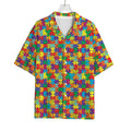 Colorful Autism Awareness Puzzle Print Rayon Hawaiian Shirt