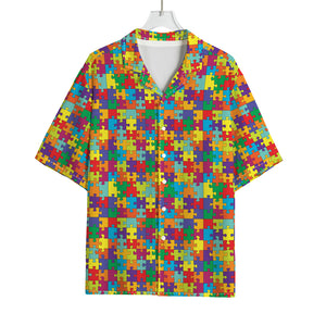 Colorful Autism Awareness Puzzle Print Rayon Hawaiian Shirt