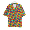 Colorful Autism Awareness Puzzle Print Rayon Hawaiian Shirt