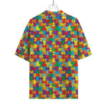 Colorful Autism Awareness Puzzle Print Rayon Hawaiian Shirt