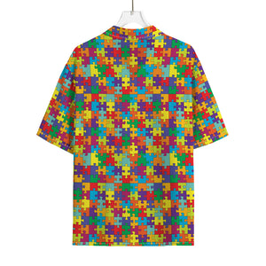 Colorful Autism Awareness Puzzle Print Rayon Hawaiian Shirt