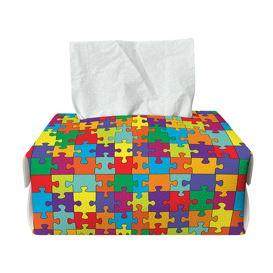 Colorful Autism Awareness Puzzle Print Rectangle Tissue Box Cover