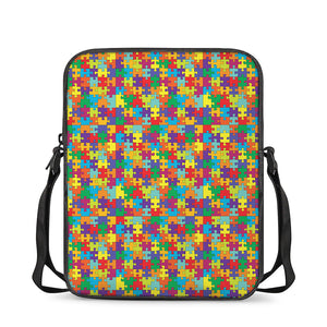 Colorful Autism Awareness Puzzle Print Rectangular Crossbody Bag