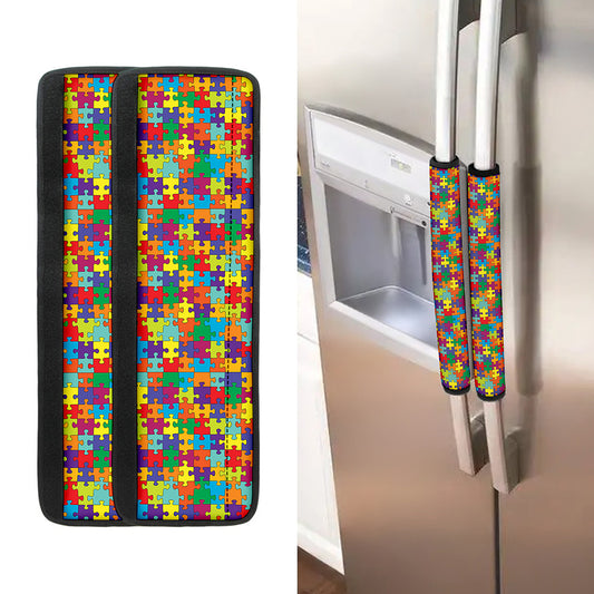 Colorful Autism Awareness Puzzle Print Refrigerator Handle Covers