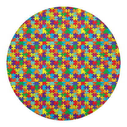Colorful Autism Awareness Puzzle Print Round Blanket