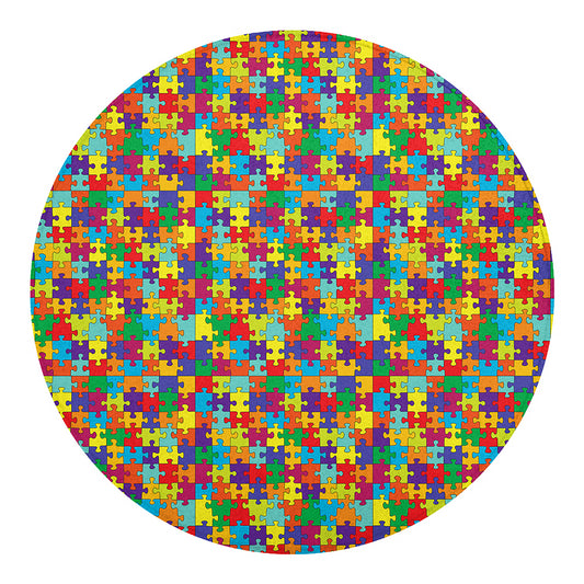 Colorful Autism Awareness Puzzle Print Round Blanket