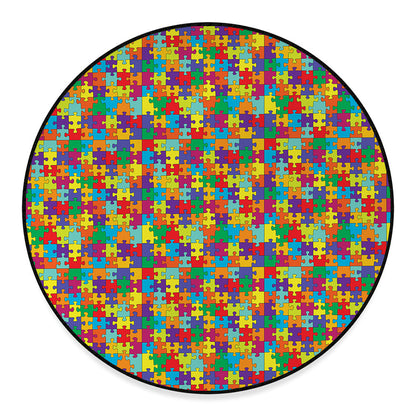 Colorful Autism Awareness Puzzle Print Round Floor Mat