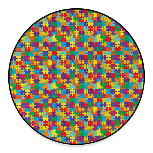 Colorful Autism Awareness Puzzle Print Round Floor Mat